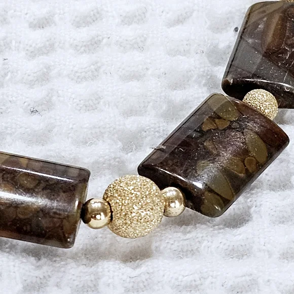 Vintage 14KGP Gold and Brown Jasper Gemstone Beaded Bracelet - Picture 11 of 15